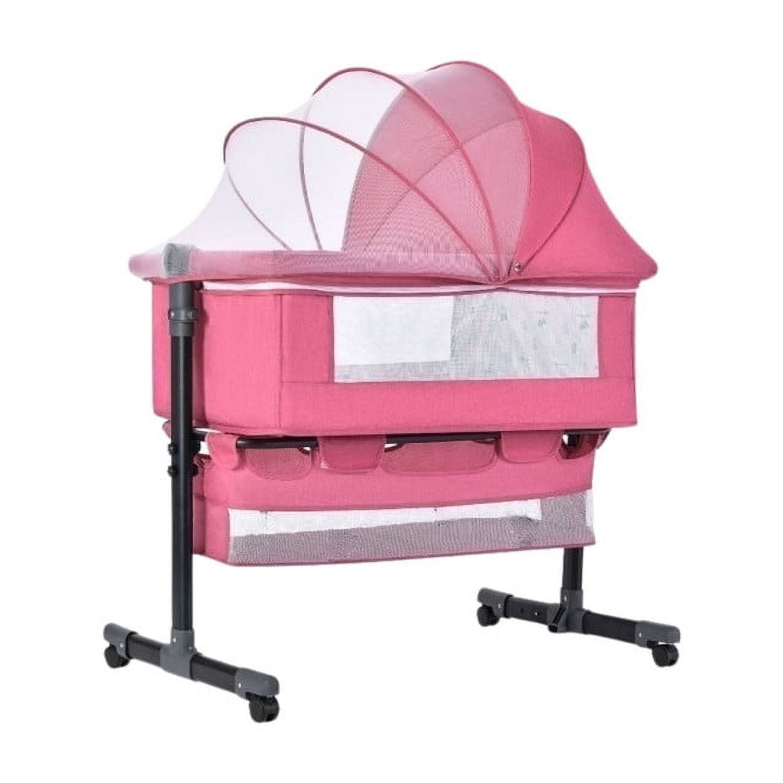 Babyluna - Cuna Colecho Con Colchón Mosquitero Y Cesta Rosado