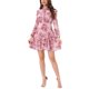 thumbnail image 2 of INSPIRE CHIC Vestidos de Verano para Mujeres 2025 Floral con Lazo en el Cuello en V Semi Transparente de Manga Larga en Capas Vestido Mini de Gasa con Volantes XS Rosa Floral, 2 of 6