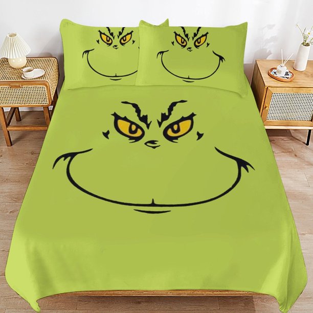 Grinch Bedding Set Duvet Cover Comfortable and Lightweight Cartoon Bedding 3 Piece Bed Set