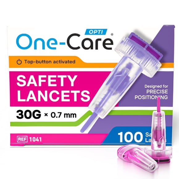 Lancetas ONE-CARE 30G x 0,7 mm 100 por caja con botón pulsador