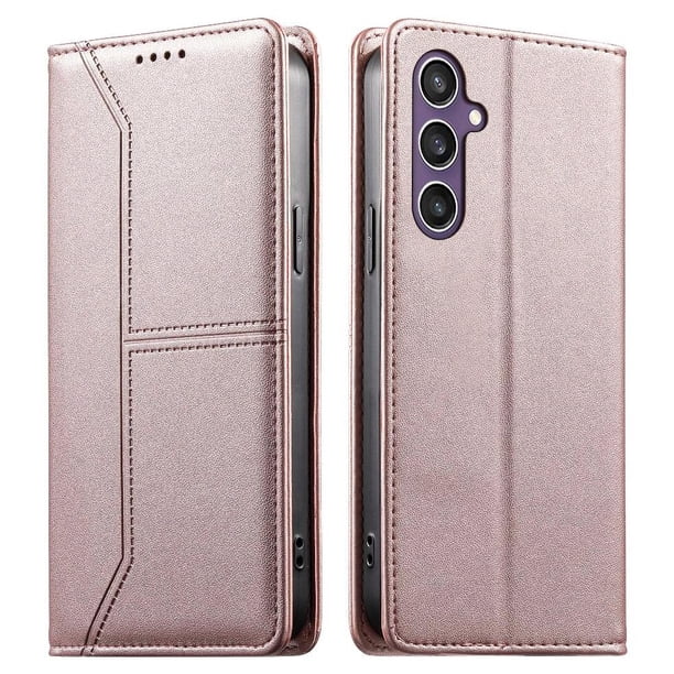 Funda tipo cartera con bloqueo RFID para Samsung Galaxy S25 Plus cubierta magnética de cuero con tapa y soporte Rosa