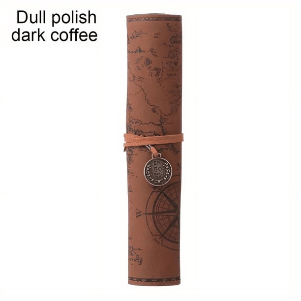 Retro Leather Pencil Case: Large Capacity Roll-Up Pencil Bag with Embossed Buckle - Perfect for Creative Treasure Maps & Drawing!