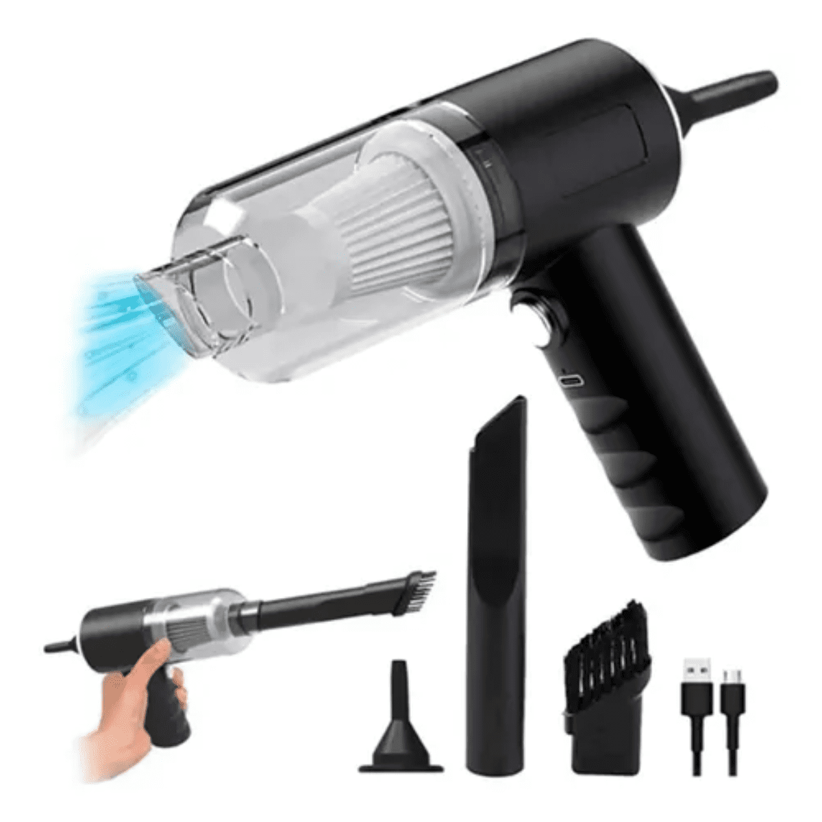 Genérico - Aspiradora Portátil Sopladora 3 En 1 Inalámbrica Usb Negro