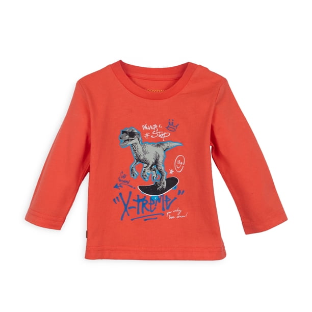 Polera Bebé Niño Manga Larga Estampado Dinosaurio Naranjo Pillin