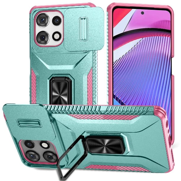 Funda Armada para Motorola Moto G Play 5G 2025 con Tapa Deslizante y Soporte Magnético Giratorio Verde