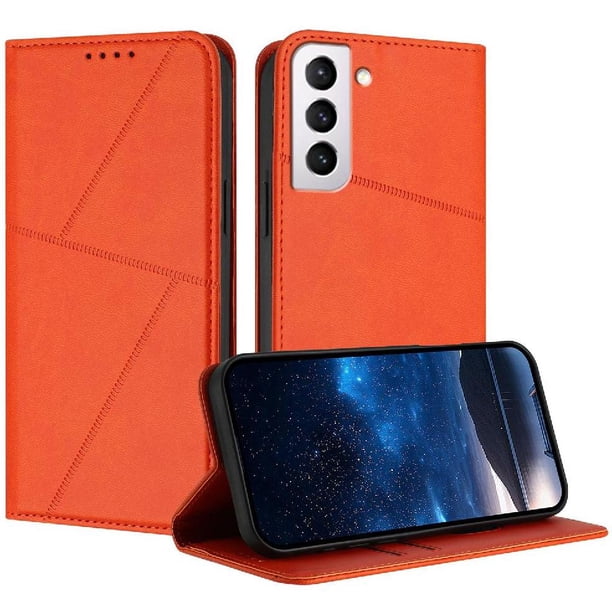 Funda Cartera Magnética para Samsung Galaxy S21 Plus Protección Antichoque con Ranuras Naranja