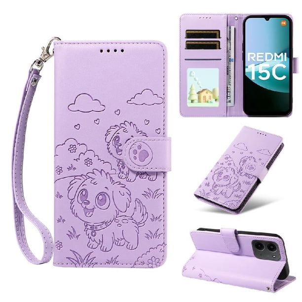 Funda Billetera FOXDOCK Compatible con Xiaomi POCO C85, Diseño Perrito Tierno, Ranuras para Tarjetas y Soporte Plegable
