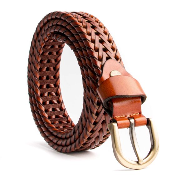 Cinturón de cuero trenzado ECHAIN de 25 mm de ancho, color marrón, talla 29‑34 cm