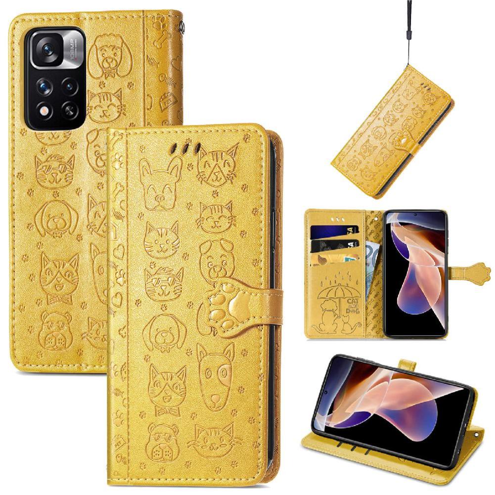 Funda Cartera Foxdock Para Xiaomi Redmi Note 11 Pro , Flip Pu Con Relieve De Gatos Y Perros, Tarjetero Y Soporte