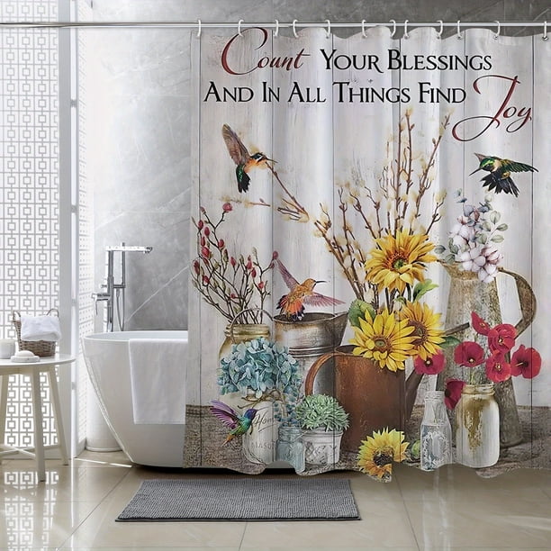 1pc Country Retro Flower Shower Curtain - Farmhouse Bathroom Decor with Waterproof Polyester Fabric and Hooks - 70.87inch x 70.87inch