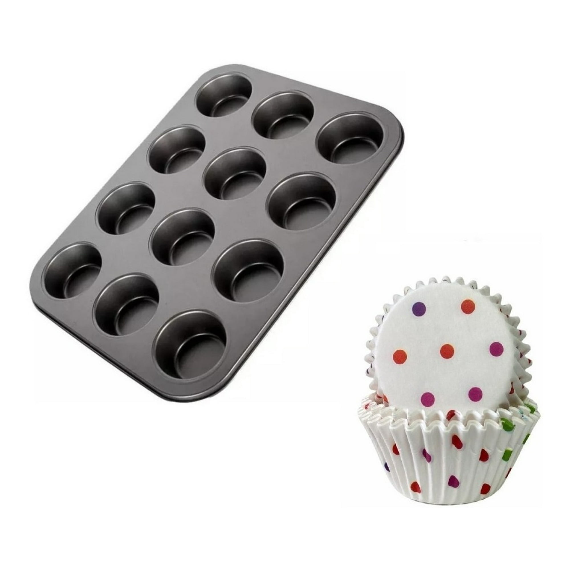 Genérico - Molde 12 Cupcakes + 100 Capsula Para Hornear Lunares 8cm