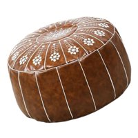 Magideal - Funda De Puf Marroquí De 55X35Cm Bordada Artesanal De Material Cuero Pu Sin Relleno Para Reposapiés Funda De Puf De Material Cuero Artificial Cojín Sin Relleno Para Marron Oscuro