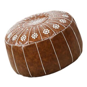 Magideal - Funda De Puf Marroquí De 55X35Cm Bordada Artesanal De Material Cuero Pu Sin Relleno Para Reposapiés Funda De Puf De Material Cuero Artificial Cojín Sin Relleno Para Marron Oscuro
