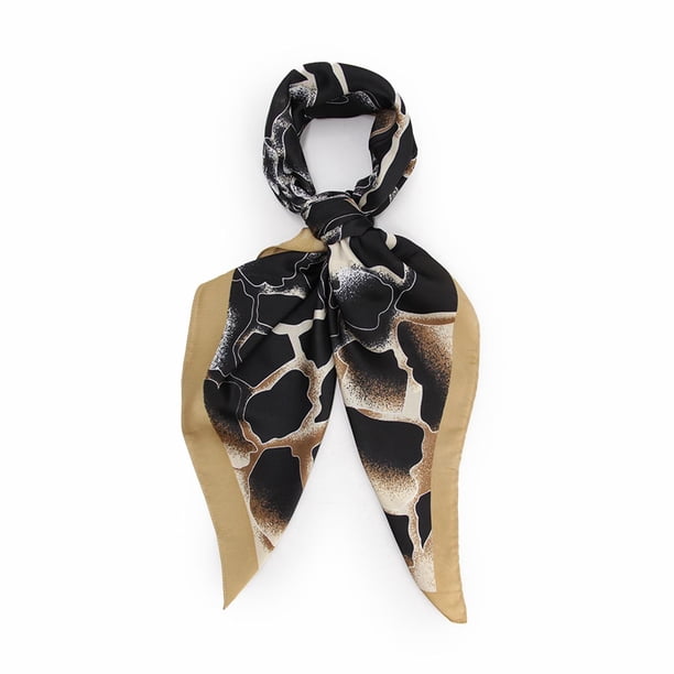 Pañuelo Mediano Tipo Seda De 90x90cm Animal Print Con Borde beige Talla Única