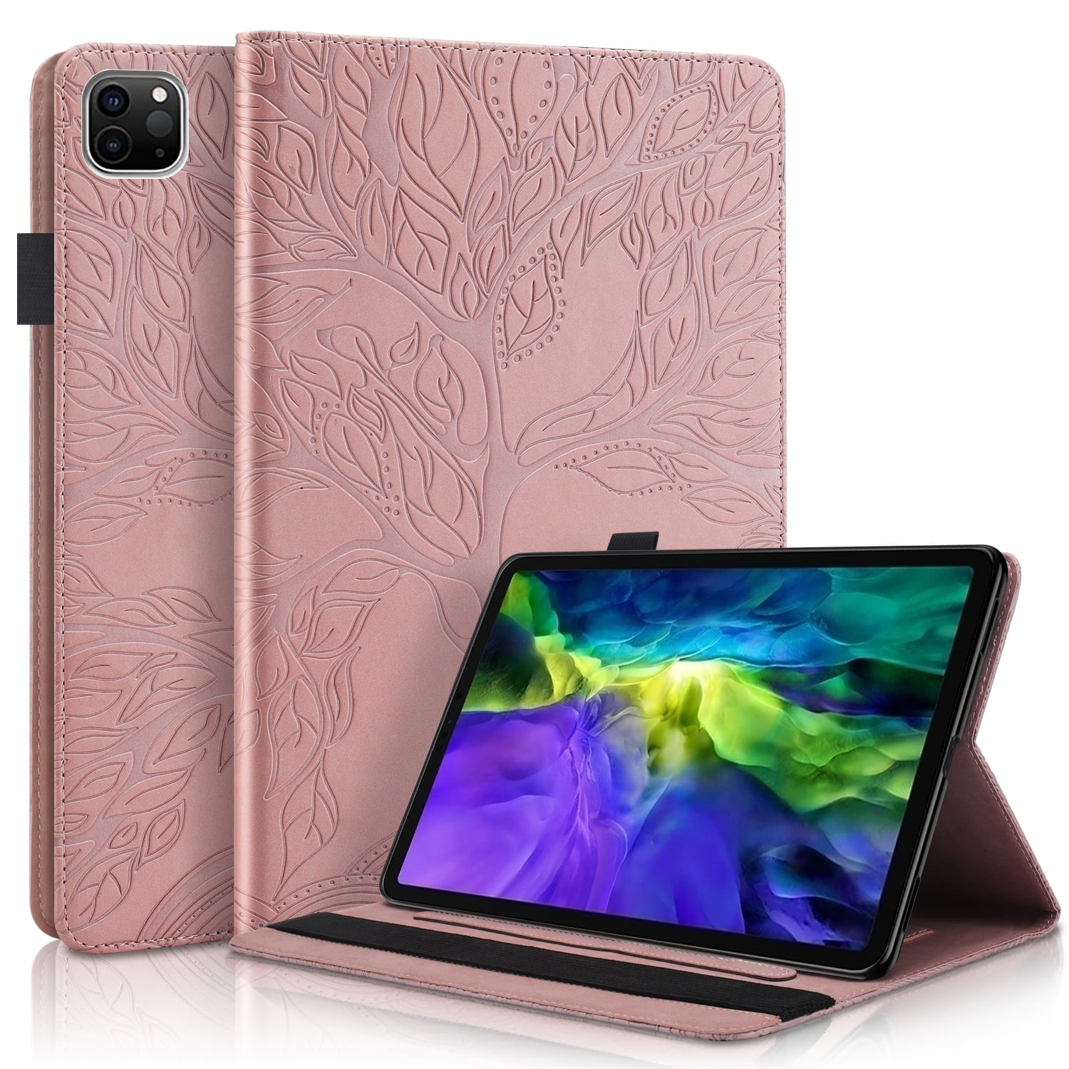 Foxdock - Funda Con Relieve Del Árbol De La Vida Para Tablet Ipad 11 Con Soporte, Ranuras Para Tarjetas Y Soporte Para Lápiz Óptico. Oro
