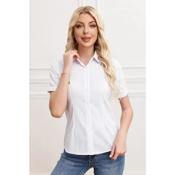 Blusa Mujer Manga Corta Elasticada Lisa Botones Formal 0057