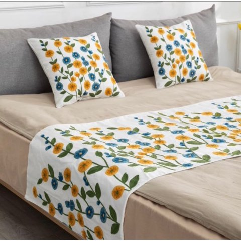 Angeles Del Hogar - Piecera Bordada Con 2 Fundas De Cojin 2 Plazas Y King