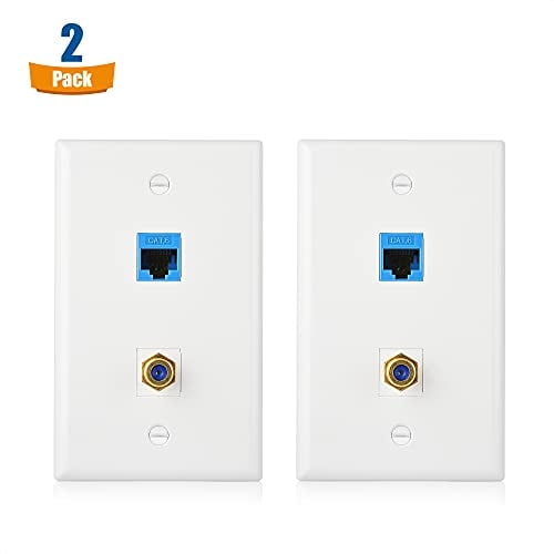 Cable Matters Placa de pared coaxial Ethernet de 2 puertos, paquete de