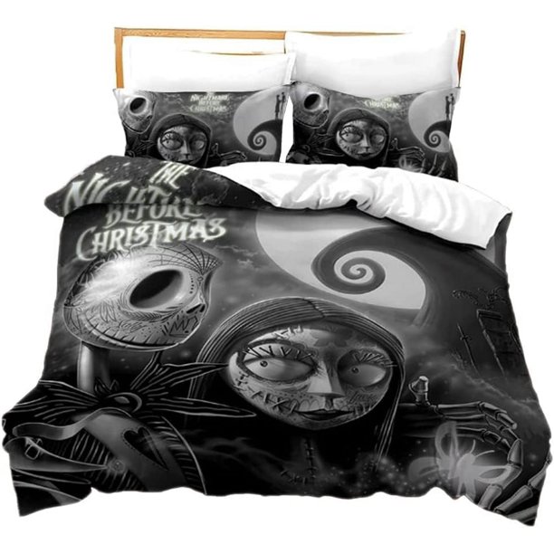 Nightmare Before Christmas Duvet Cover Sets Jack and Sally Valentine's Day Rose Decor 100% Microfibe Bedding Set with Pillow Shams