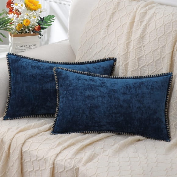 Xiao Hua Fundas de almohada, 2 unidades, azul oscuro, para sofá - Protectores de almohada de 30*50 cm con cremallera, tamaño estándar, poliéster, para decoración del hogar.