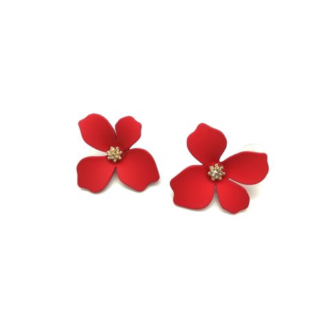 Prusia - Aros Pendientes Diseño Flor Color Rojo