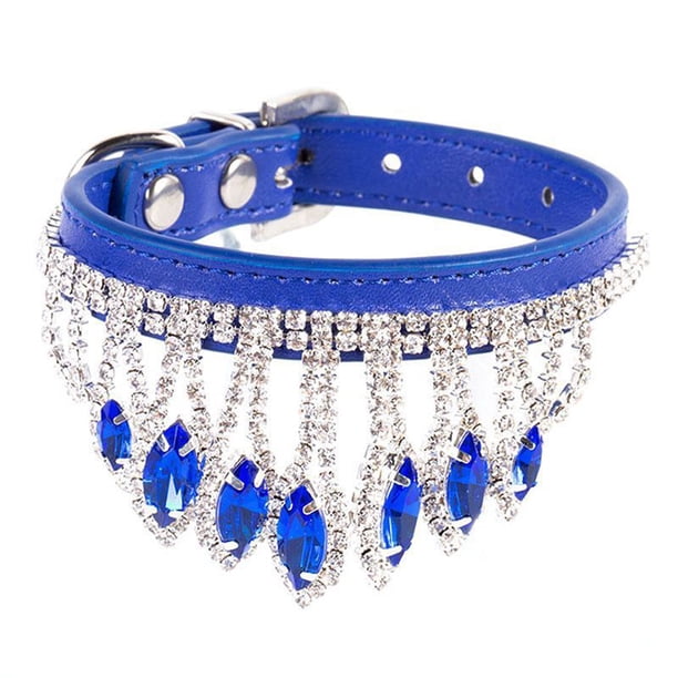 Collar para perros y gatos con diamantes de imitación, bonito collar de gatito con cristales brillantes, collar de cuero suave y ajustable para perros.
