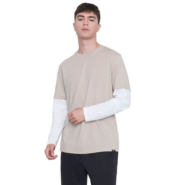 Polera Hombre M/L Doble Manga Ecru/Blanco Corona