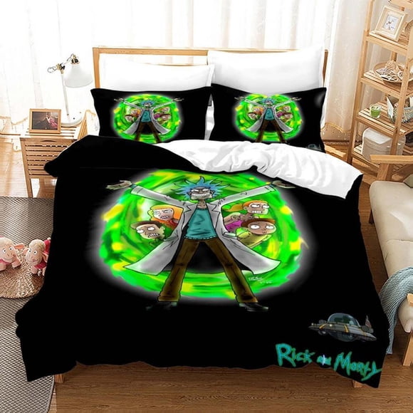 Rick And Morty Cartoon Quilt Duvet Cover Set Pillowcase 3-Piece Bedding Set