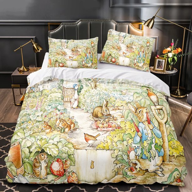 Cartoon Peter The Rabbit Bedding Set,Duvet Cover Comforter Bed Set Quilt Cover Pillowcase, Boys Girls Adults Bed Sheets