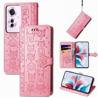 Funda Cartera Foxdock Para Oppo Reno 11F 5G , Flip Pu Con Relieve De Gatos Y Perros, Tarjetero Y Soporte