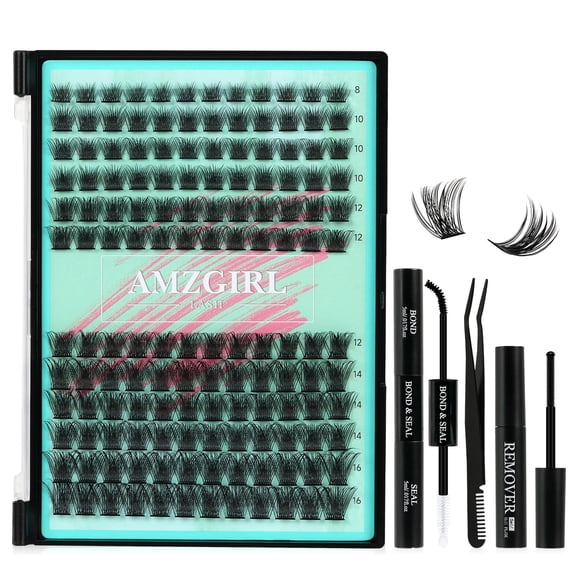 Kit de racimos de pestañas AMZGIRL LASH Midnight con Lash Bond, 144 unidades