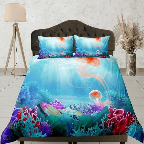 Funda Nórdica Medusas Bajo El Mar Azul Rubor