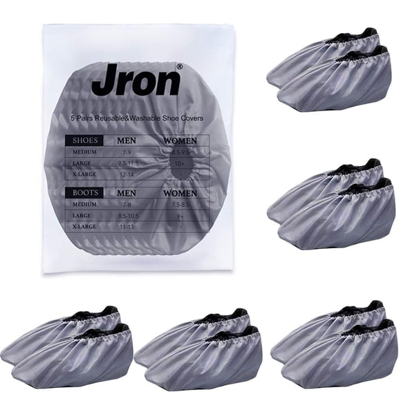 Cubrezapatos Jron 5 Pares Reutilizables Lavables Gris Xl