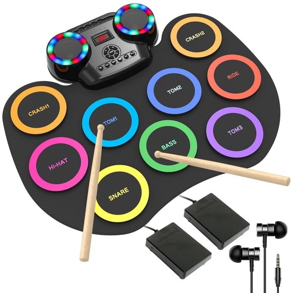 Batería electrónica ROCKSOCKI de 9 almohadillas con luces LED Bluetooth