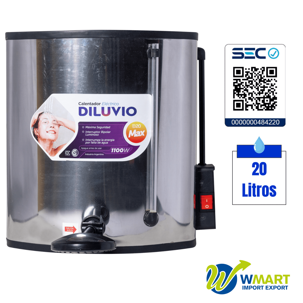 Indelplas - Calefon Electrico Diluvio Max D20 , Acero Inoxidable