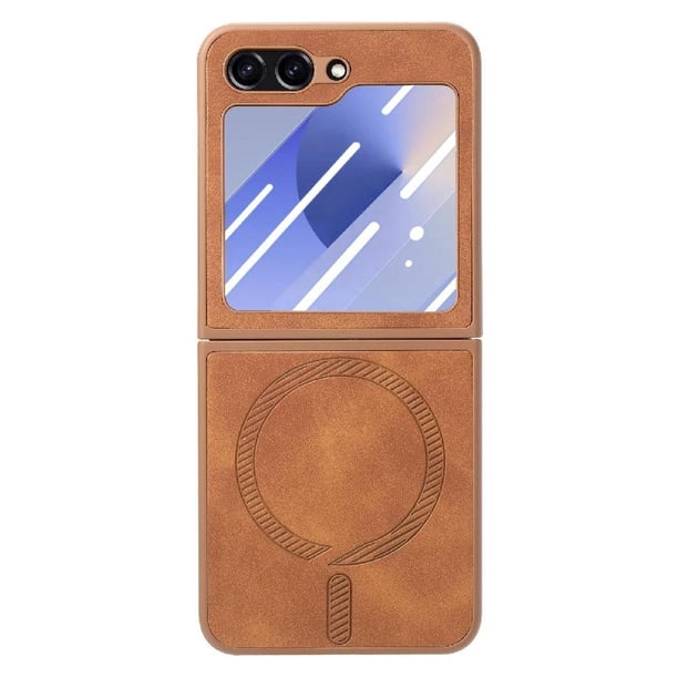 Magnetic Slim Case for Samsung Galaxy Z Flip 6 with Camera Guard & Anti-Scratch Back Brown
