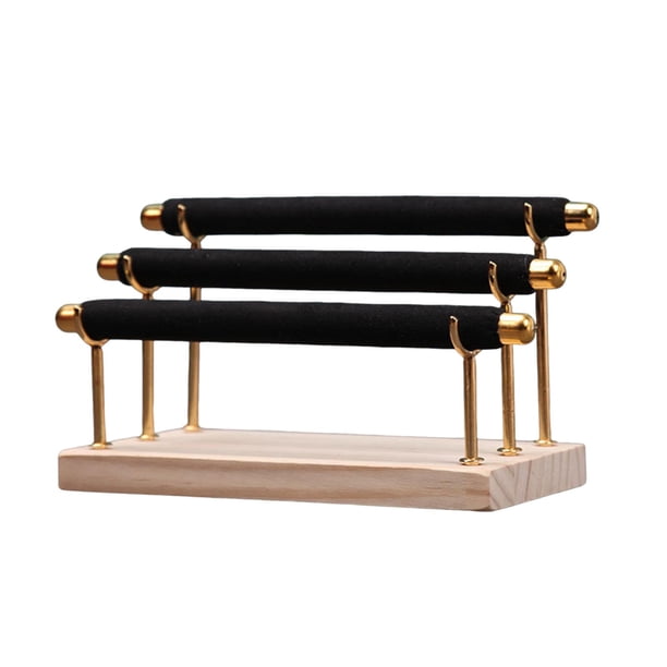 Organizador de Anillos Soporte de Exhibición de Anillos, Base de Madera, Estante de Almacenamiento de Anillos, Soporte de Exhibición de Anillos para T Negro 3 capas