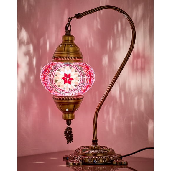 Lámpara DEMMEX 38 cm Mosaico estilo Tiffany rosa
