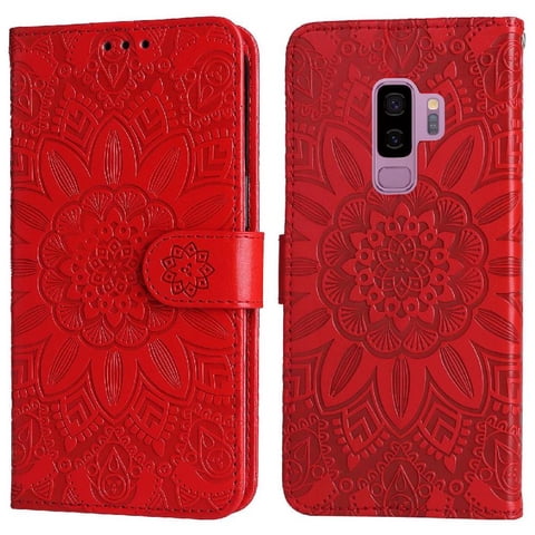 Funda Tipo Cartera Foxdock Para Samsung Galaxy S9 Plus , Diseño Girasol En Relieve, Cuero Pu, Cierre Magnético, Soporte Y Tarjetero