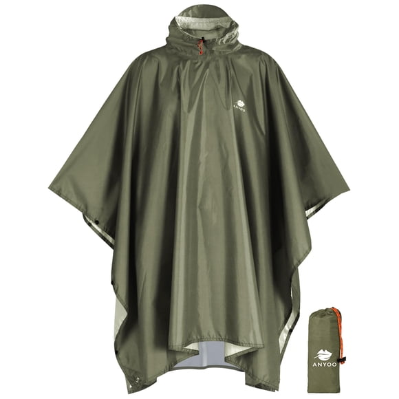 Poncho de lluvia ANYOO, impermeable y ligero para adultos, color verde militar