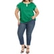 thumbnail image 2 of GRACE & GRANDEUR Blusa de Mujer Talla Grande Cuello Redondo con Abertura de Color Contraste Manga Corta Casual de Verano 2X Verde, 2 of 7