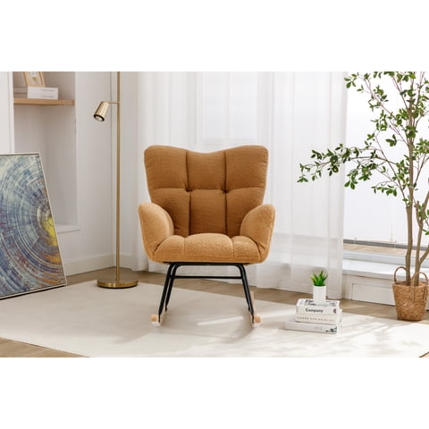 M&Ms - 050-Teddy Fabric Rocking Gilder Nursery Chair For Living Room Indoor,Khaki
