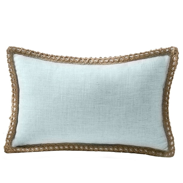 Funda de almohada decorativa de estilo rústico con ribete de lino y arpillera, con bordes personalizados, para exteriores, 30 x 50 cm