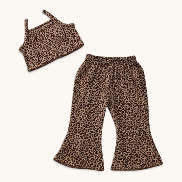 Conjunto De Top + Pantalon De Animal Print Para Niñas Primavera Verano