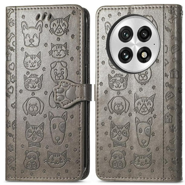 Funda Cartera FOXDOCK para OnePlus 13 , Flip PU con Relieve de Gatos y Perros, Tarjetero y Soporte