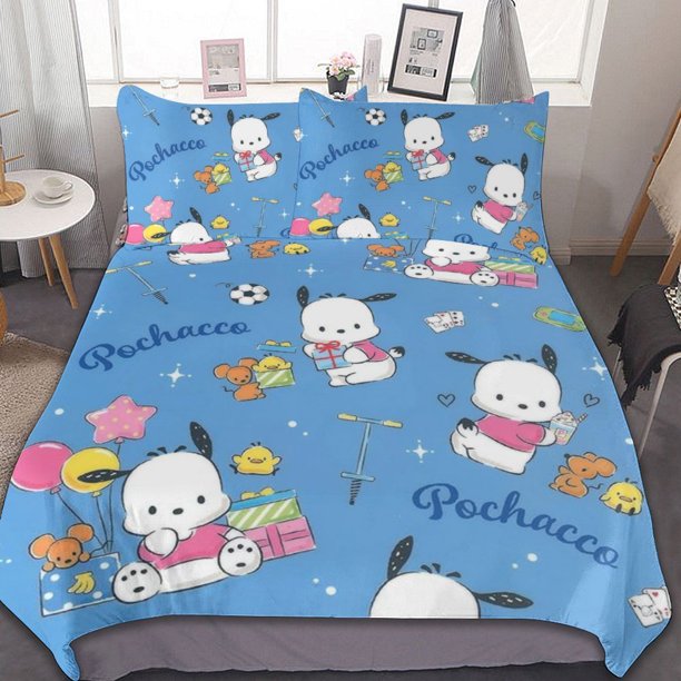 Pochacco Duvet Cover Set 3-Piece Bedding Set Soft Warm And Comfortable Soft Bed Set for Bedroom All Season
