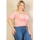 thumbnail image 5 of Top Casual De Punto Acanalado Liso Con Mangas Abullonadas Fruncidas De Talla Grande, 5 of 5