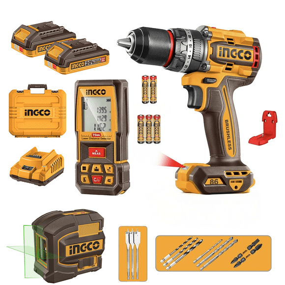 TALADRO PER BL +2 BAT Y CARG + MEDIDOR NIVEL LASER 20V/86NM