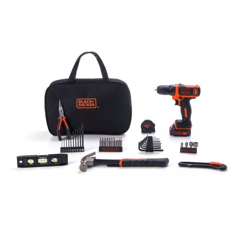 Black & Decker - Kit Taladro Inalámbrico 12V + 42 Accesorios + Bolso Bcpk1249C-B2C