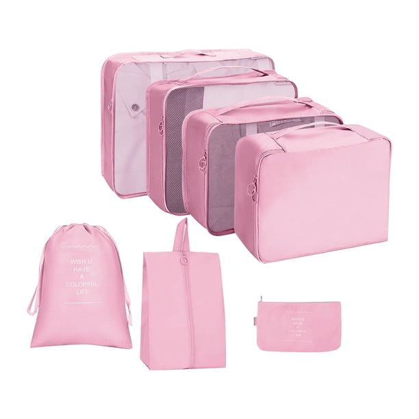 Organizadores de embalaje de viaje plegables, 7 Uds., organizador de equipaje, bolsas de lavandería, bolsas de compresión, organizador de bolsas, nail rosado